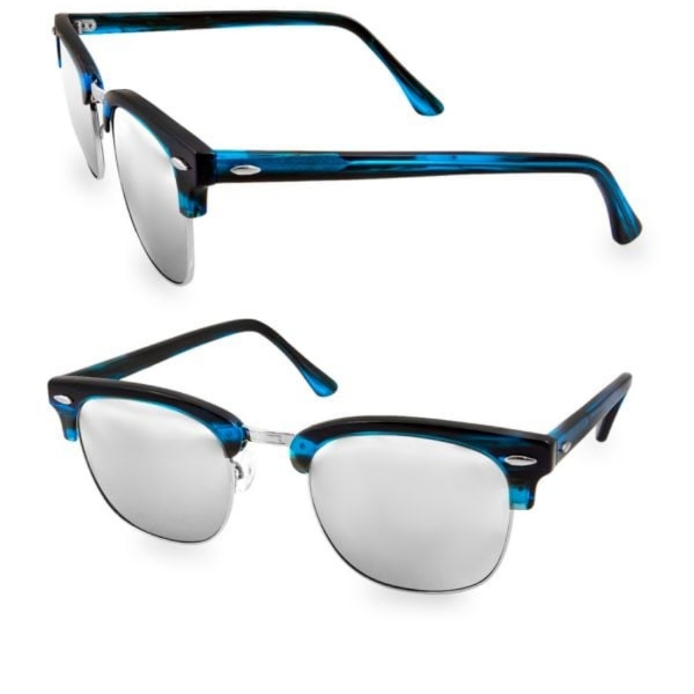 AQS Milo‎ 49mm Clubmaster Sunglasses Blue Mirrored Lens Unisex